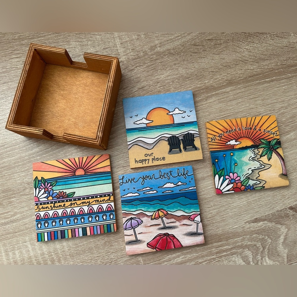 Colorful Beach-Themed Coasters Set